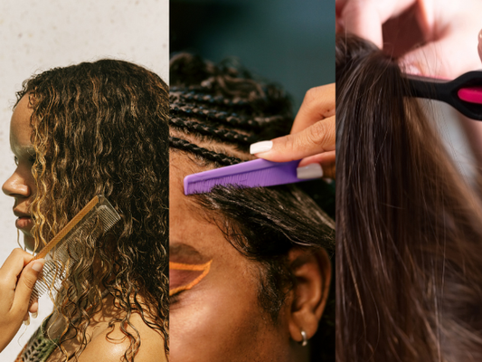 Different ways to use a tail comb on curly and textured hair — from precise parting to sectioning and styling.