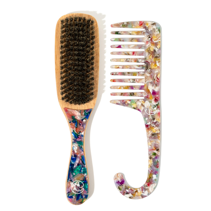 Detangle Comb & Slick Boar Bristle Brush Duo - Curldo