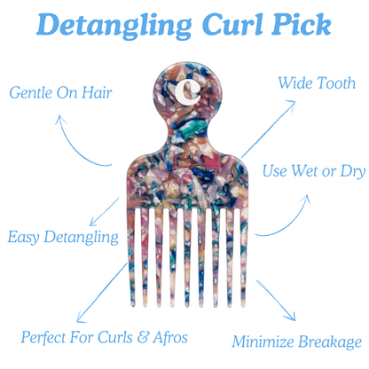 Wide tooth hair pick comb for curls and coils